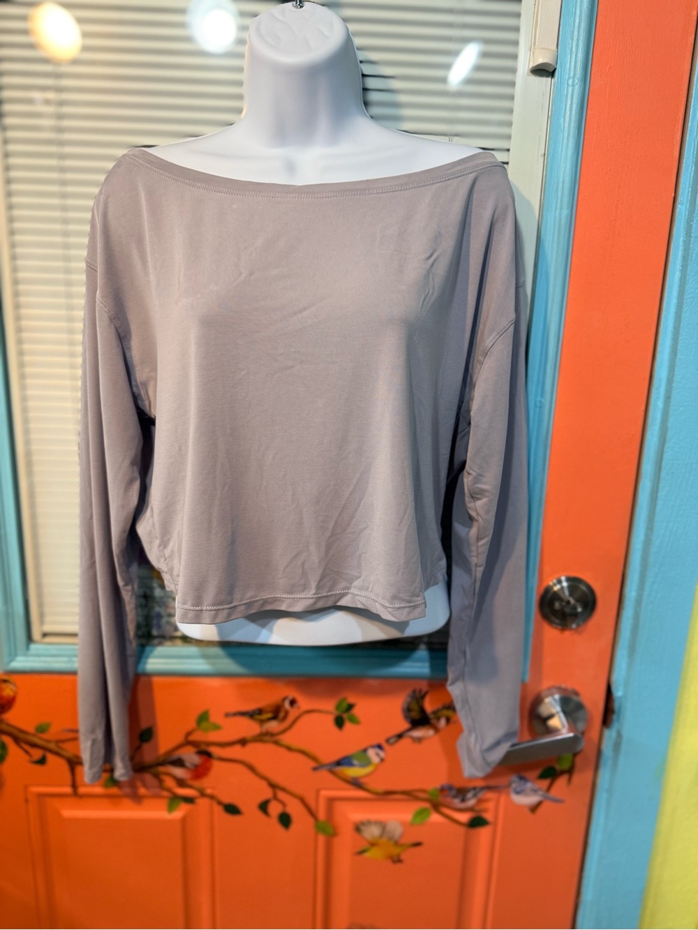 Ododos Long Sleeve Boatneck Top - Taupe Sz XL